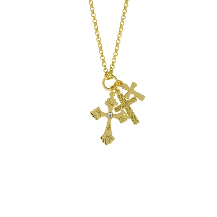 Collar de cordón con colgante de cruz dorada de DesignB London
