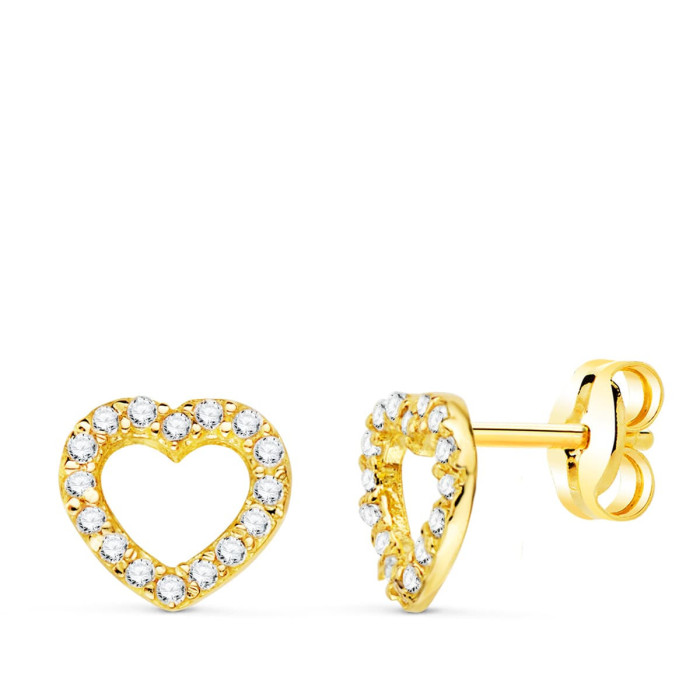 18k Pendientes Oro Amarillo Corazon Mini Con Circonitas 7x7 Mm Cierre Presion | Joyería Gimeno | Tu joyería de confianza en Valencia