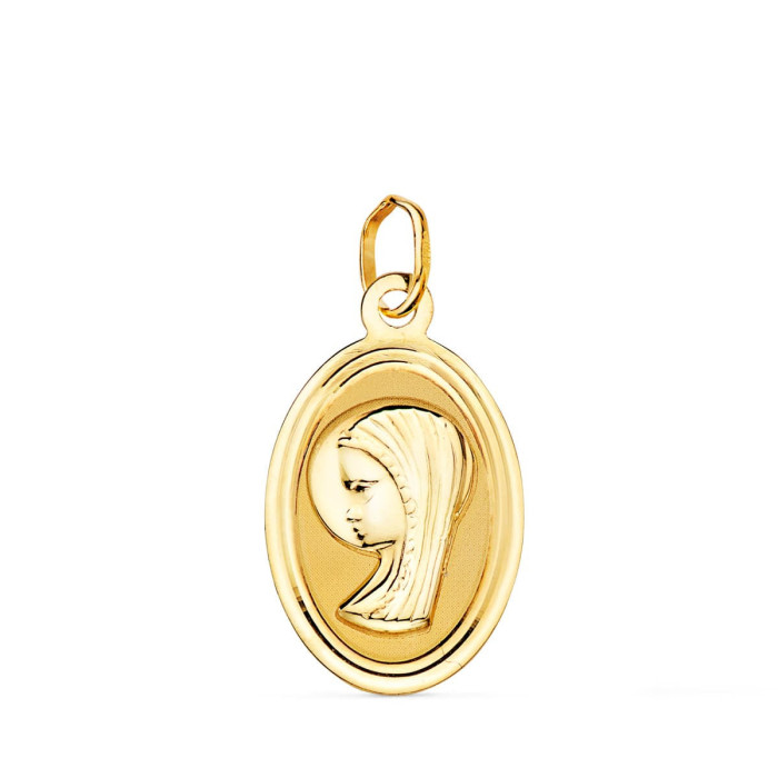 18k Medalla Oro Amarillo Oval Virgen NiÑa Con Borde Biselado. 19x12 Mm | Joyería Gimeno | Tu joyería de confianza en Valencia