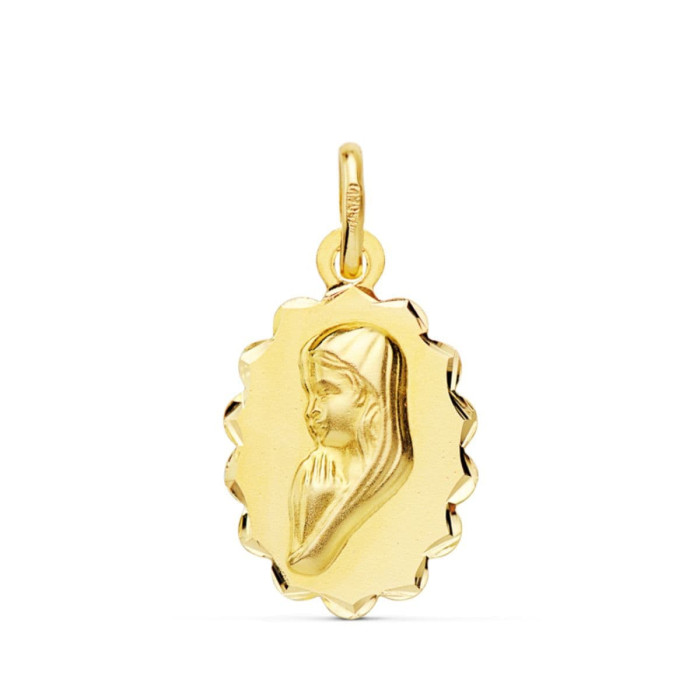 18k Medalla Oro Amarillo Virgen NiÑa Oval Con Arcos Tallados. 16x12 Mm | Joyería Gimeno | Tu joyería de confianza en Valencia