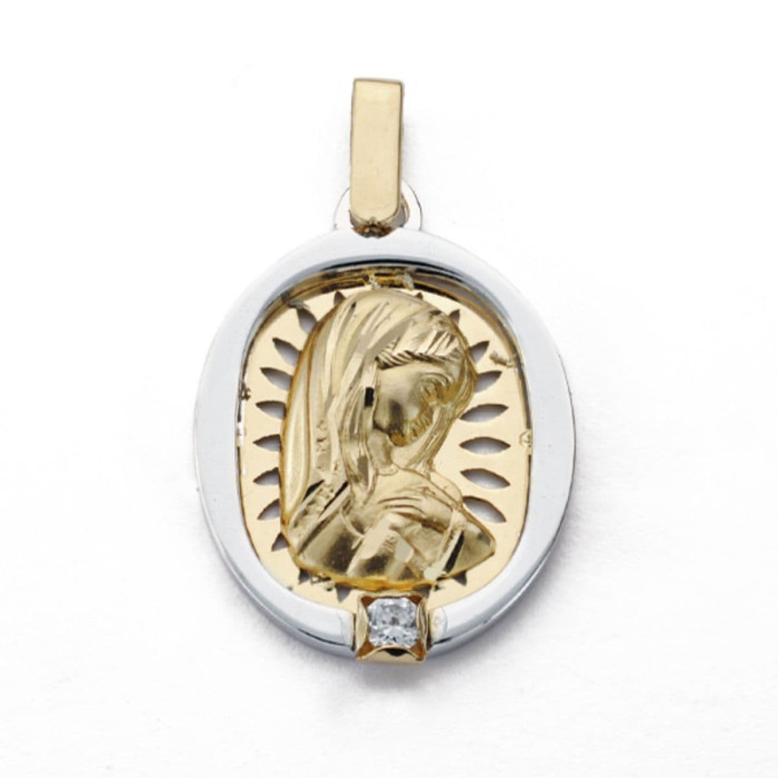 18k Medalla Virgen NiÑa Oro Bicolor Calada Con Circonita 24x17 Mm | Joyería Gimeno | Tu joyería de confianza en Valencia