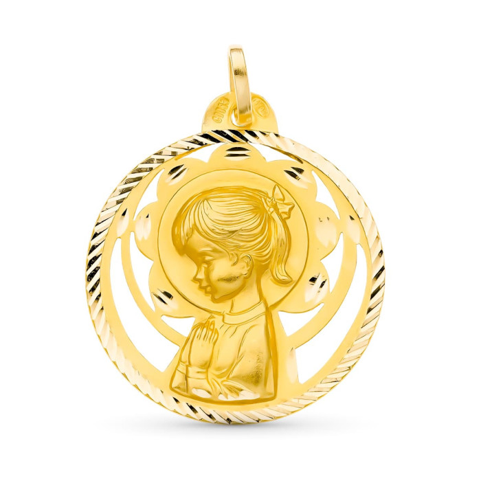 18k Medalla Oro Amarillo Virgen NiÑa Calada 26 Mm | Joyería Gimeno | Tu joyería de confianza en Valencia