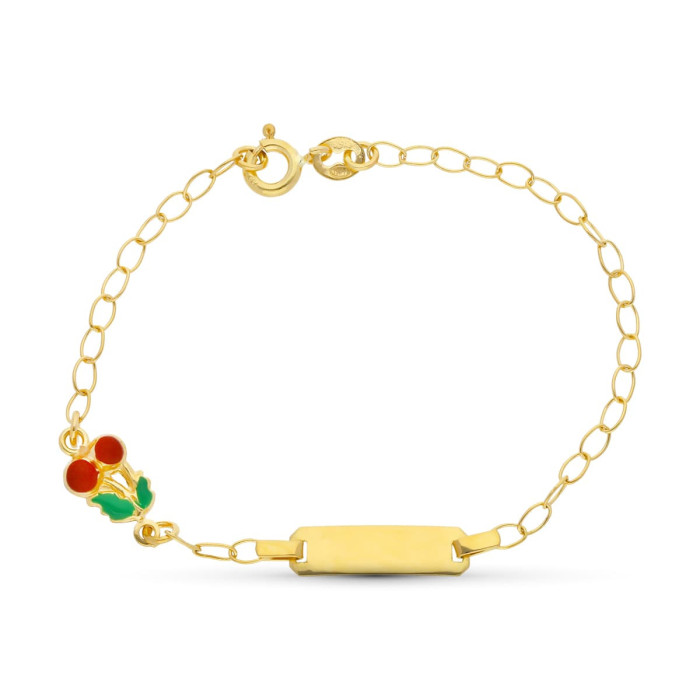 18k Esclava Oro Amarillo Cerezas Esmalte 16.5 Cm | Joyería Gimeno | Tu joyería de confianza en Valencia