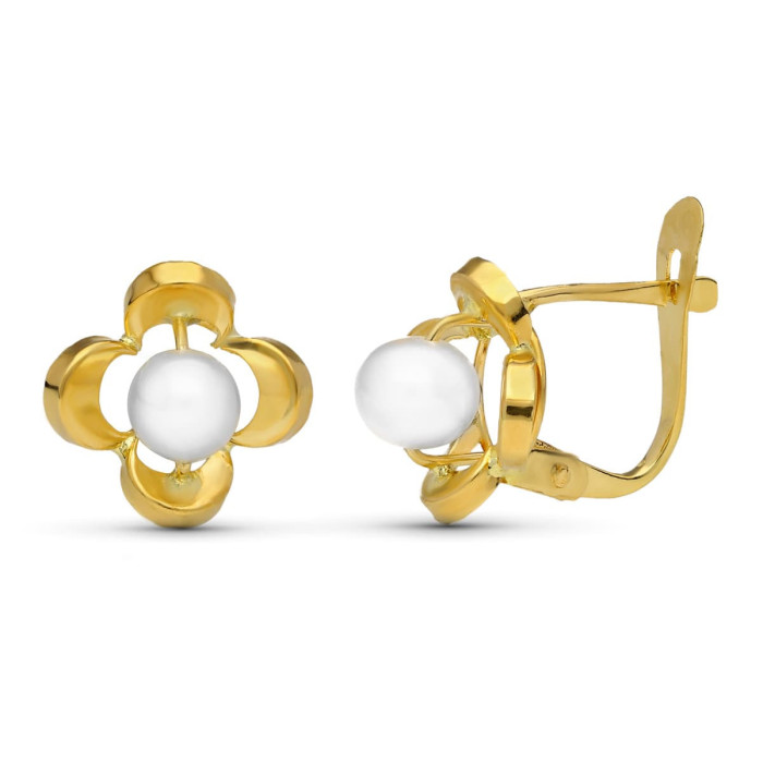 18k Pendientes Oro Amarillo Flor Y Perla 10x10 Mm | Joyería Gimeno | Tu joyería de confianza en Valencia