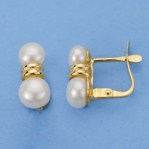 18k Pendientes Perla 11x5 Mm