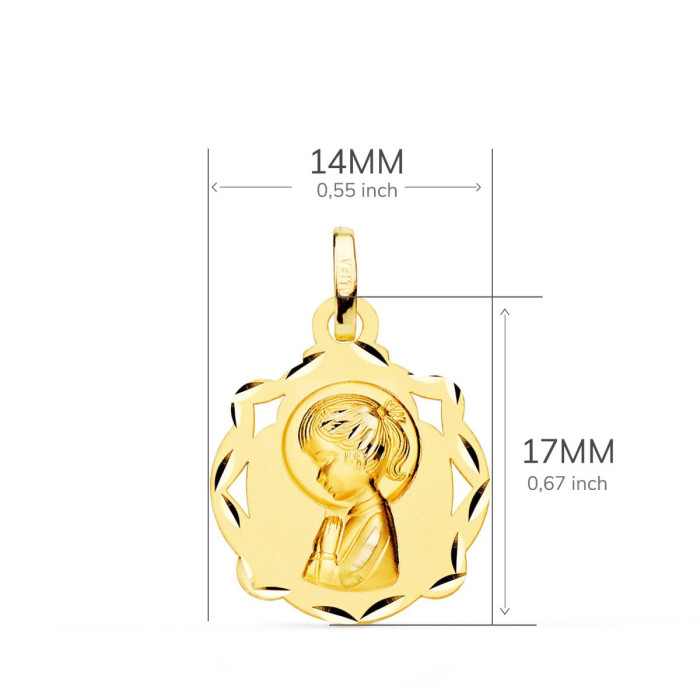 18k Medalla Oro Amarillo Capilla Virgen NiÑa Perfil Matizada 17x14 Mm | Joyería Gimeno | Tu joyería de confianza en Valencia