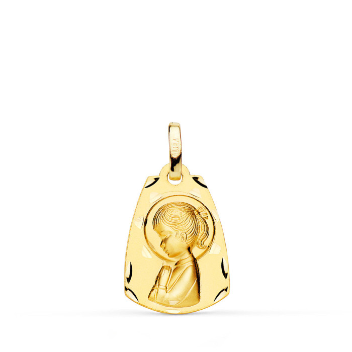 18k Medalla Oro Amarillo Capilla Virgen NiÑa Perfil Matizada. 19 X 13 Mm | Joyería Gimeno | Tu joyería de confianza en Valencia