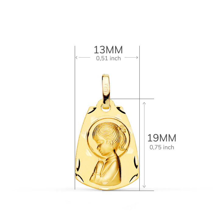 18k Medalla Oro Amarillo Capilla Virgen NiÑa Perfil Matizada. 19 X 13 Mm | Joyería Gimeno | Tu joyería de confianza en Valencia