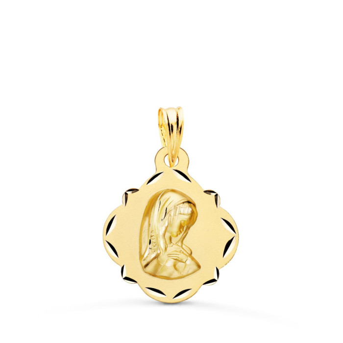 18k Medalla Oro Amarillo Virgen NiÑa Perfil Pandereta Tallada 19x16 Mm | Joyería Gimeno | Tu joyería de confianza en Valencia