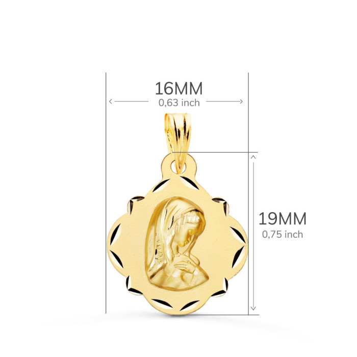 18k Medalla Oro Amarillo Virgen NiÑa Pandereta Calada 19x16 Mm | Joyería Gimeno | Tu joyería de confianza en Valencia